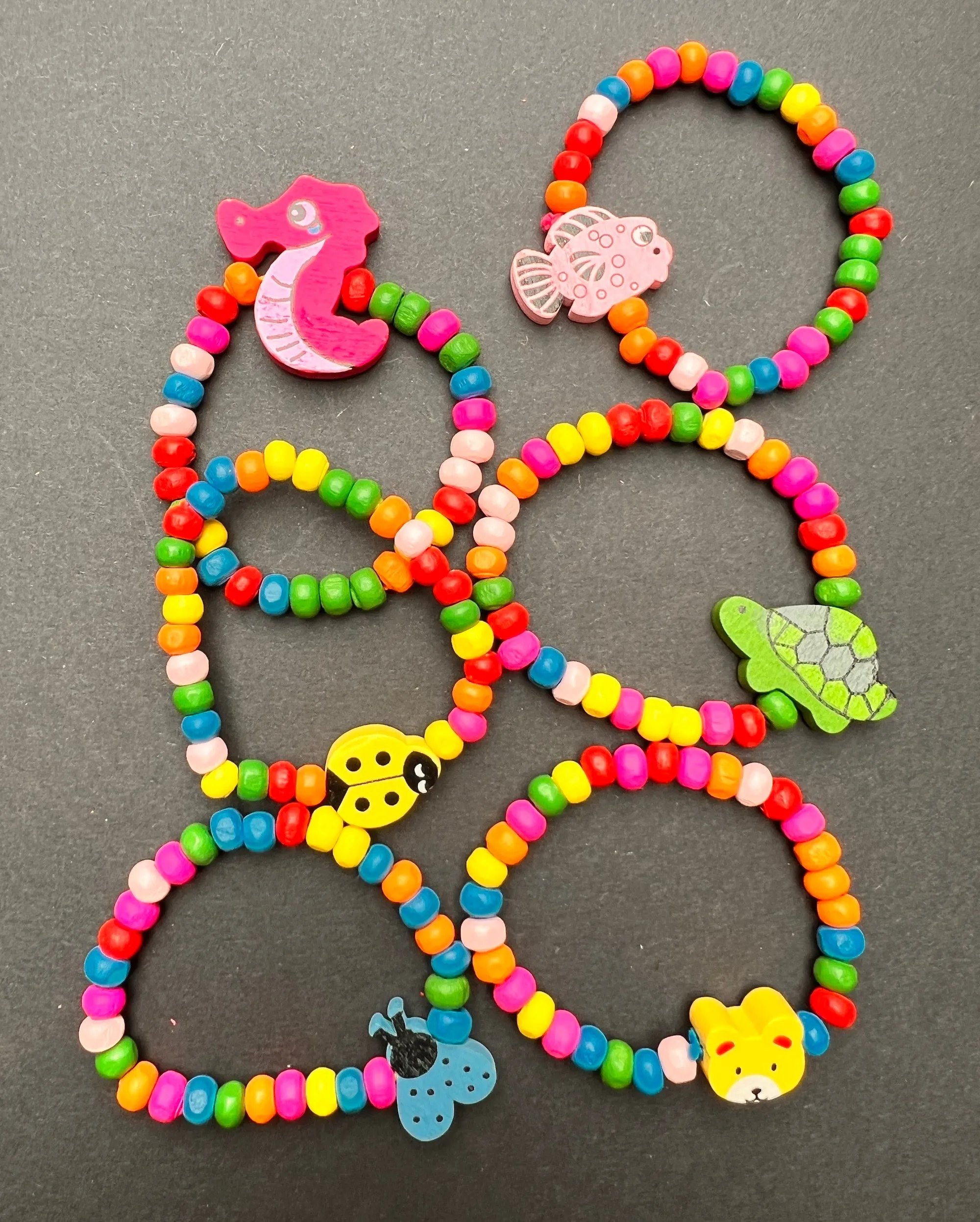 6 Colourful Kids Wooden Bracelets