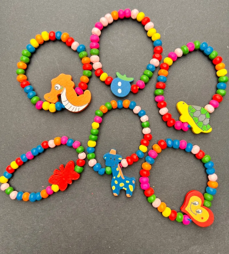 6 Colourful Kids Wooden Bracelets