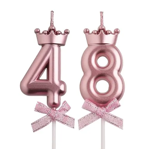 AOOLADA 48th 84th Birthday Candles, Rose Gold 84 48 Year Old Cake Topper Number Birthday Candles, Birthday Party Decorations Gifts for Women Men