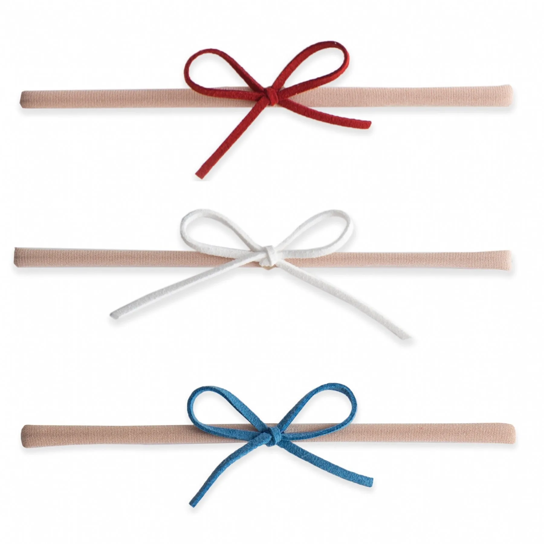 Baby Bling 3 Pack Suede Cord Headband Set-Red/White/Denim