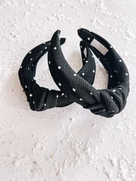 Black Polka Dot Knotted Headband