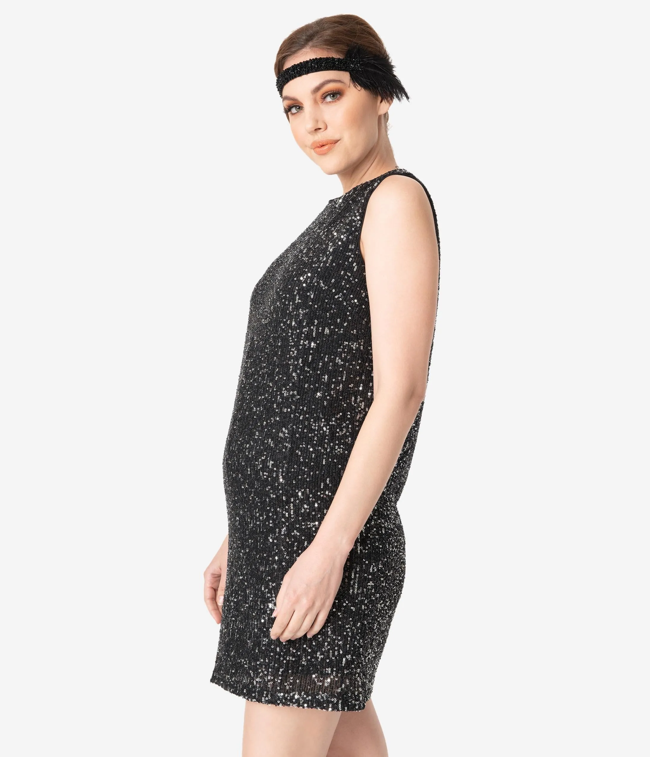 Black Sequin Sleeveless Shift Dress