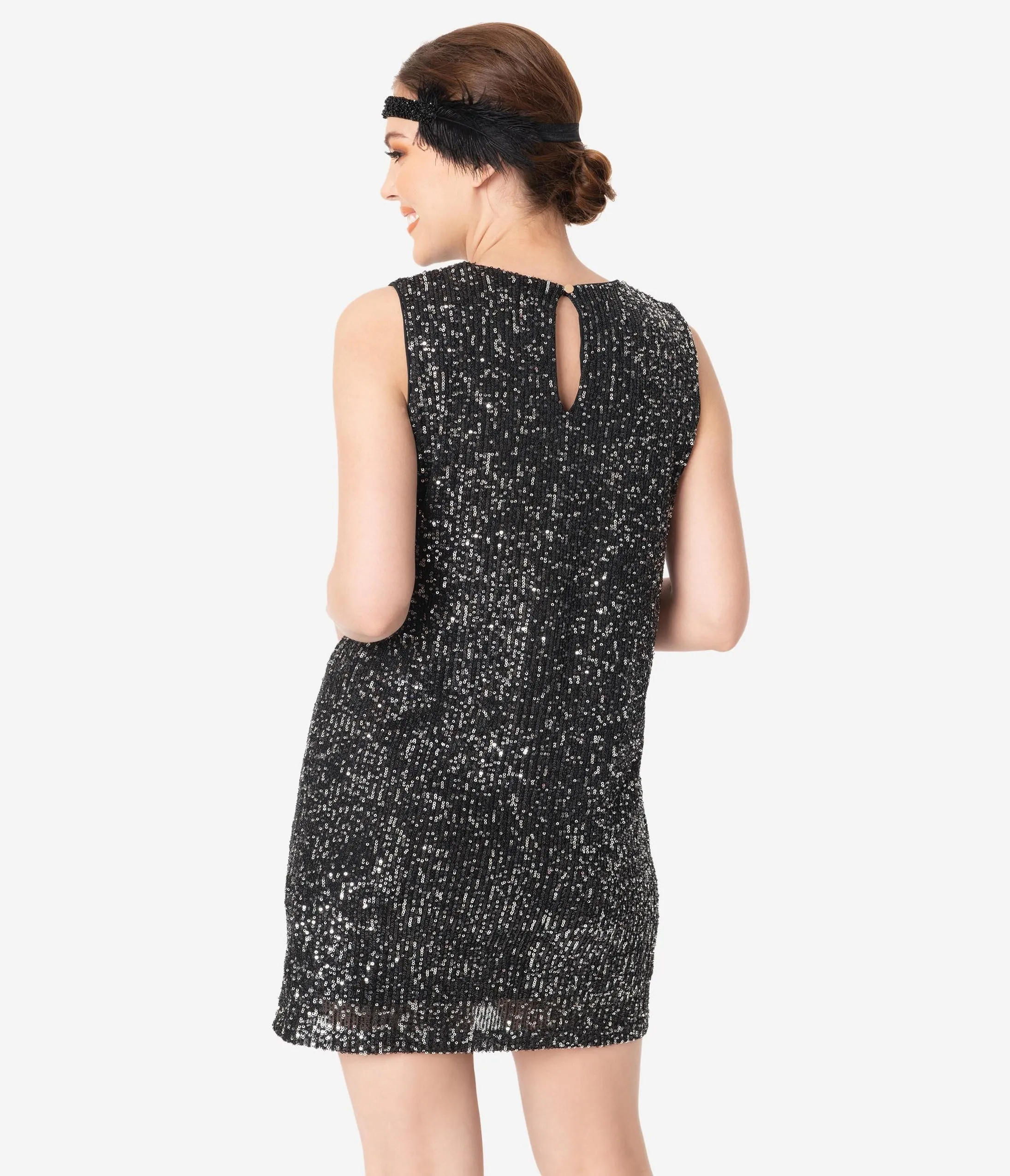 Black Sequin Sleeveless Shift Dress