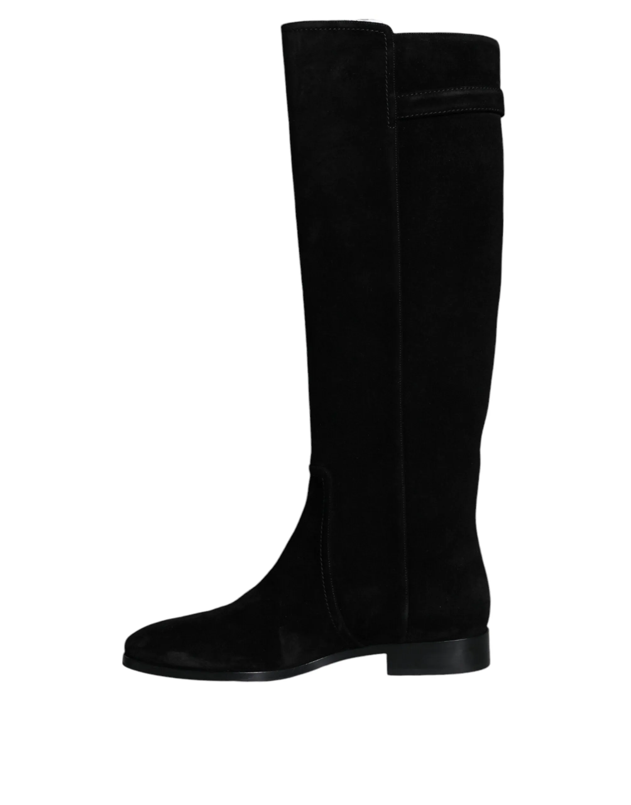 Black Suede Leather Knee High Boots Shoes