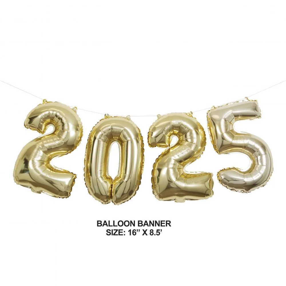 Bulk "2025" Gold Balloon Banner (Case of 12)