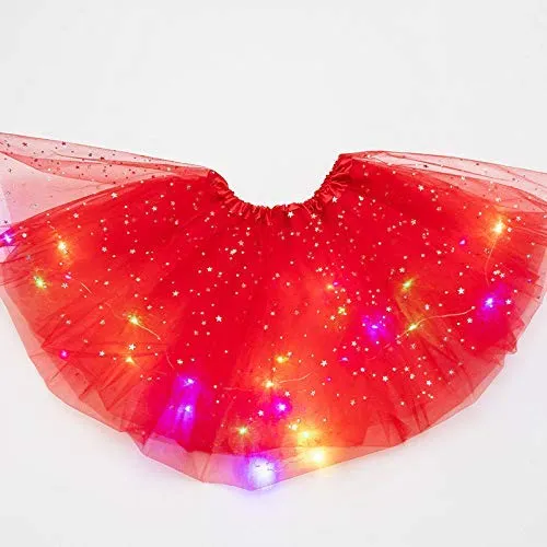 Christmas T_Shirt and Tutu Led Skirt with X-Mas Santa Cap Christmas Party Dress for Girls