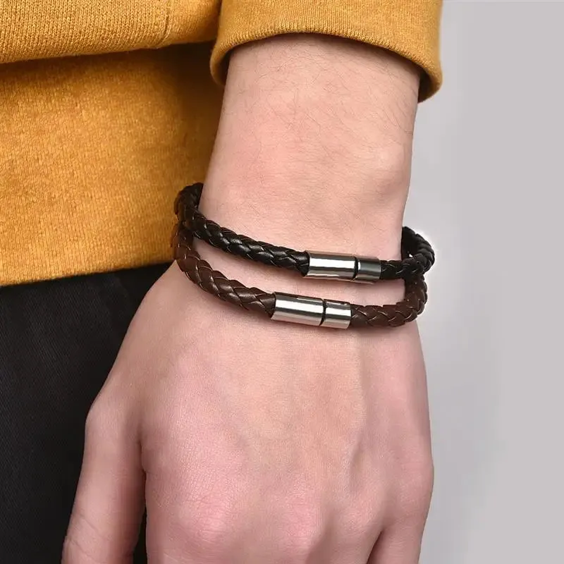 Classic Style Leather Bracelets 22cm Simple Braided Brown Bracelets & bangle for Women Men Jewelry Fashion Accessory