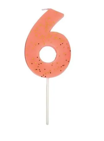 Coral Number 6 Candle