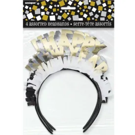 Gold & Silver Happy New Year Headbands 4ct Assorted