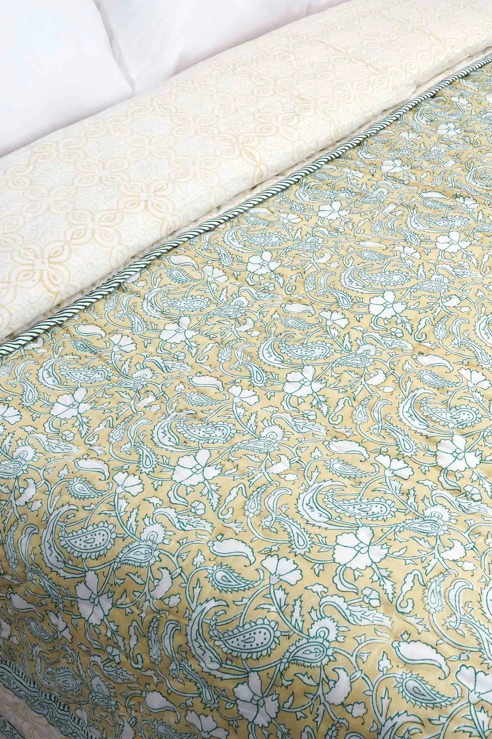 Gulika Paisley Mustard Cotton Muslin Quilt