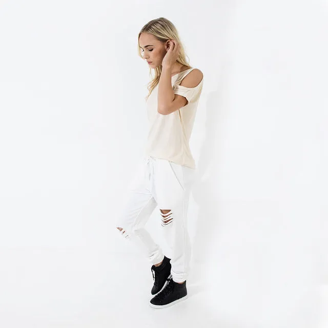 Ladies Distressed cutout joggers pants