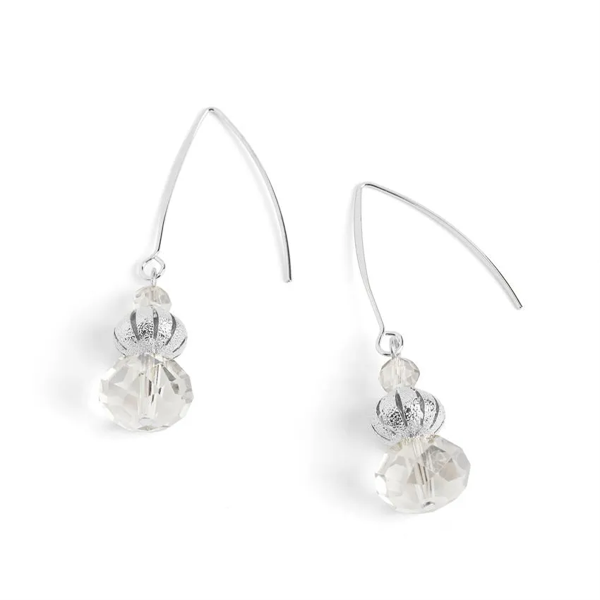 Long Dangle Faceted Bead Earrings - Silver