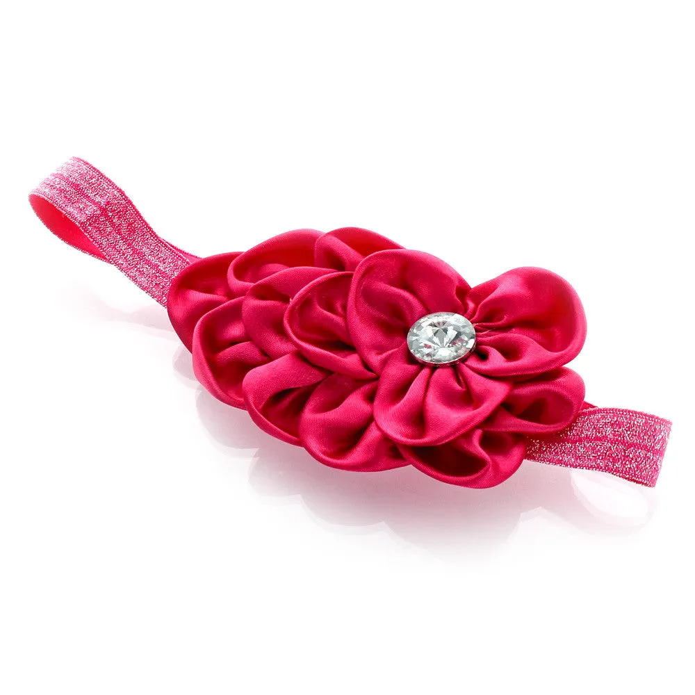 My Lello Toddler/Girl Satin Flower Sparkle Headband