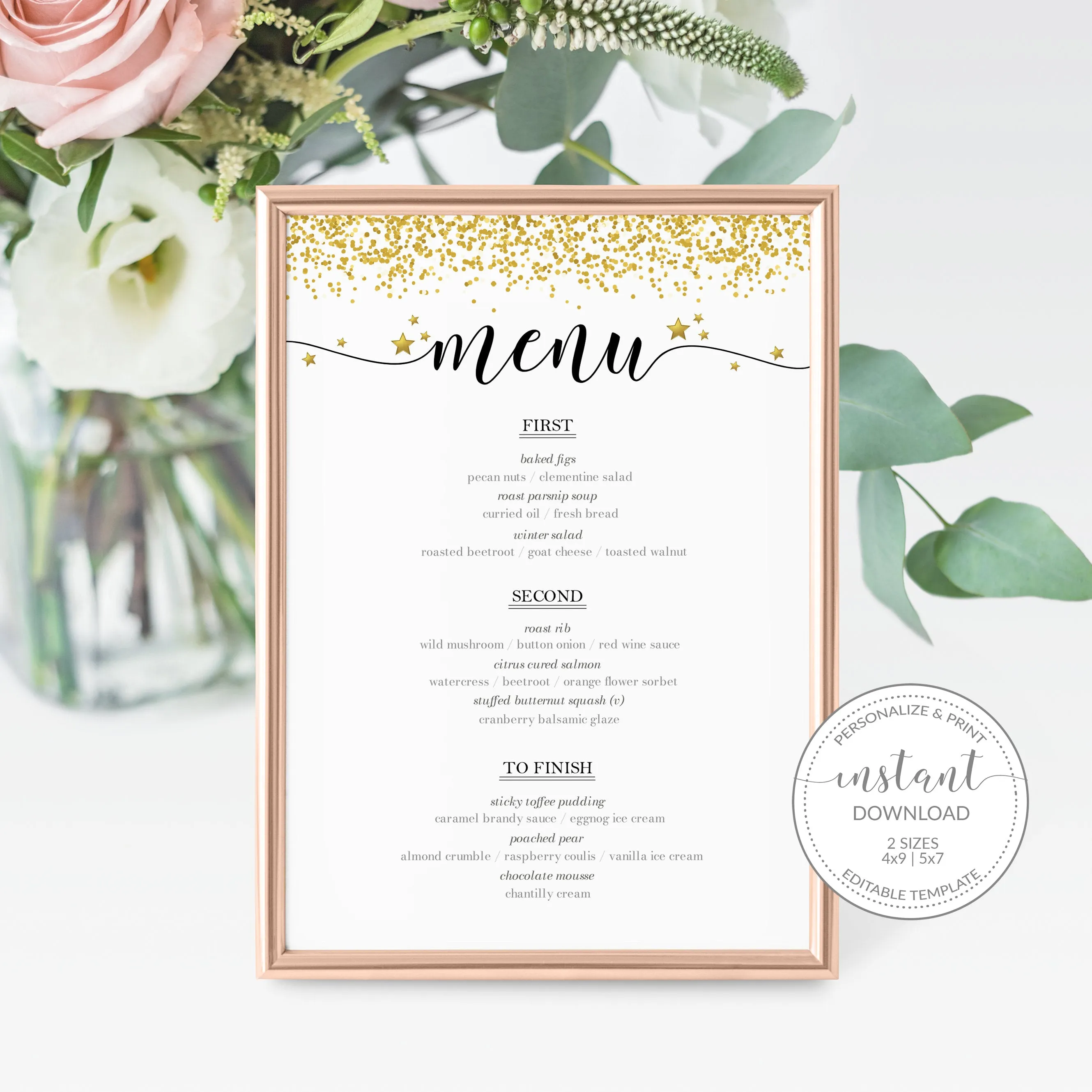 New Years Eve Menu Template, Printable New Years Eve Table Decor, Editable INSTANT DOWNLOAD - NY100