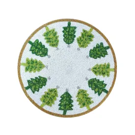 O Christmas Tree Beaded Placemat in White & Green, Set of 2