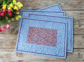 Quilted Summer Placemats, Four Blue Floral Table Mats