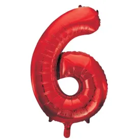 Red 6 Large Shape Number Balloon