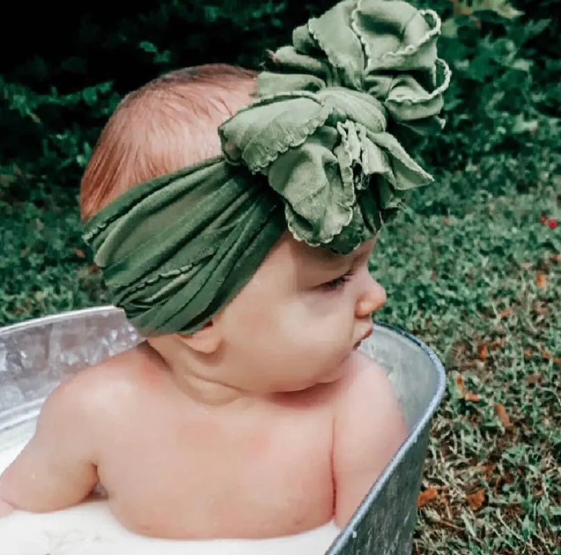 Ruffled Headband- Cedar Green