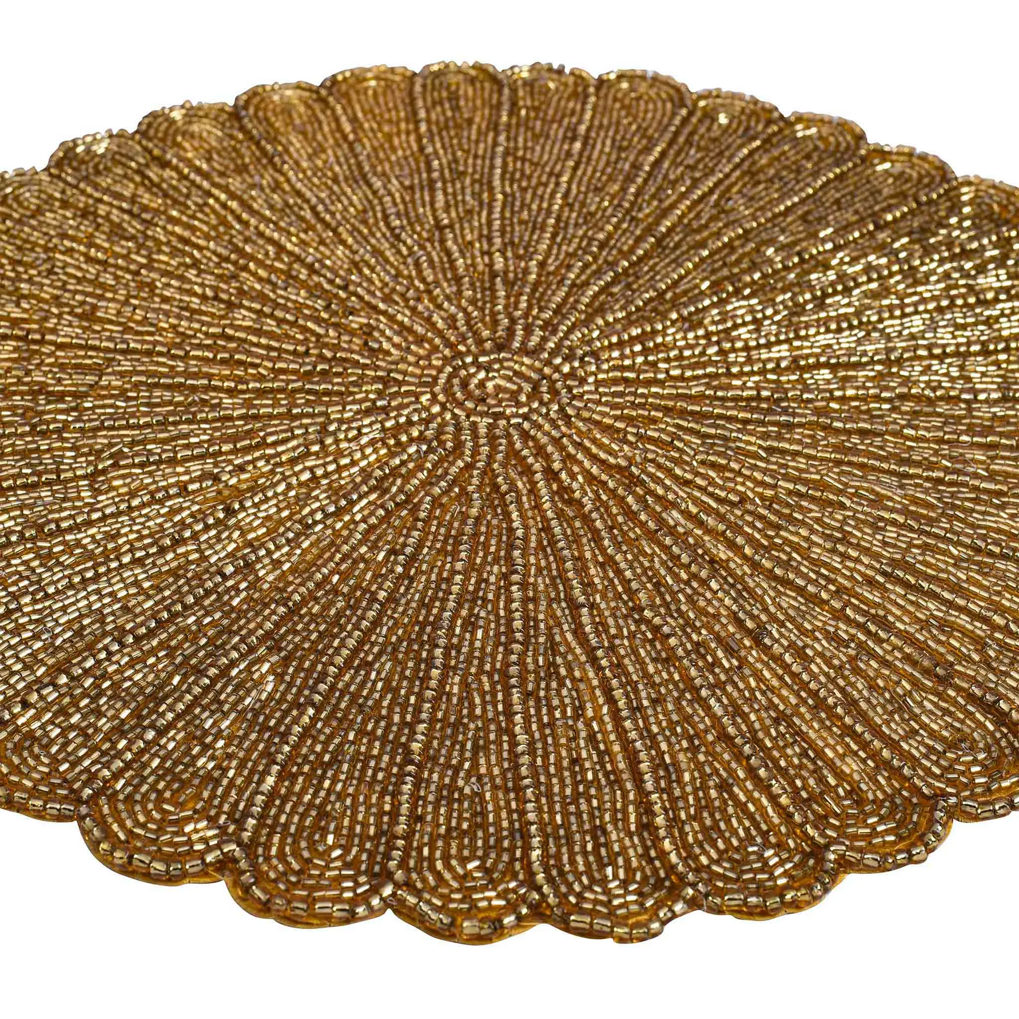 Scalloped Bead Embroidered Placemat in Gold, set of 2