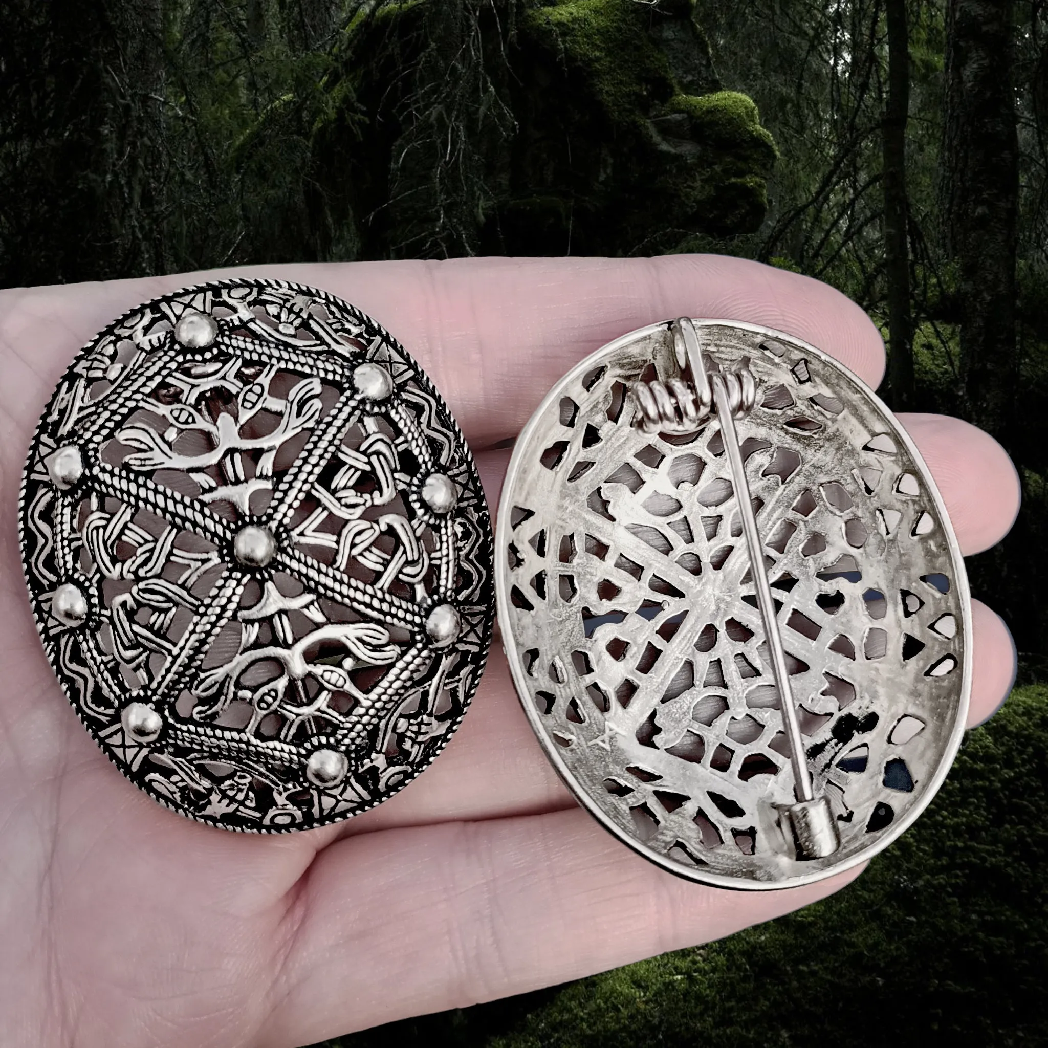 Silver Plated Borre Style Openwork Akershus Viking Tortoise Brooches