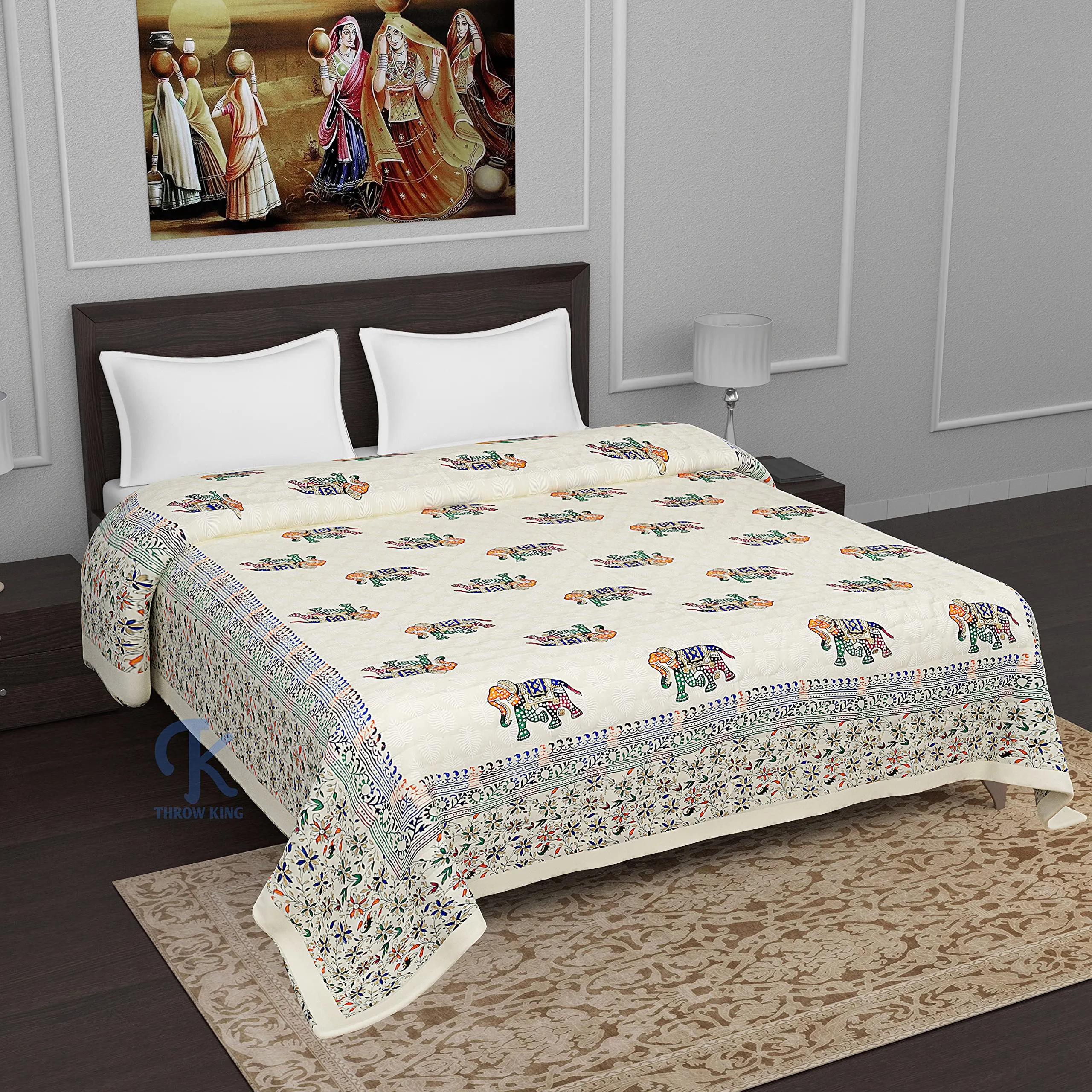 THROW KING Rajasthani Traditional Hand Made Pure Cotton Light Weight Summer and Winter Single Bed Jaipuri razai,Quilt,Blanket,Dohar,