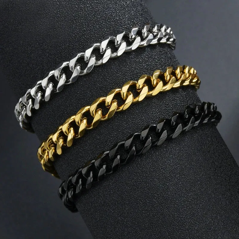 Trend Stainless Steel Bracelets for Men Women Blank Gold Color Punk Curb Cuban Link Chain Bracelets on The Hand Jewelry Gifts