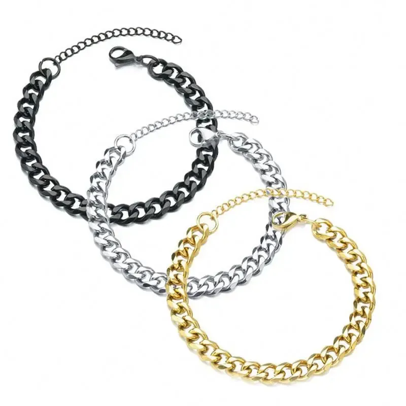 Trend Stainless Steel Bracelets for Men Women Blank Gold Color Punk Curb Cuban Link Chain Bracelets on The Hand Jewelry Gifts