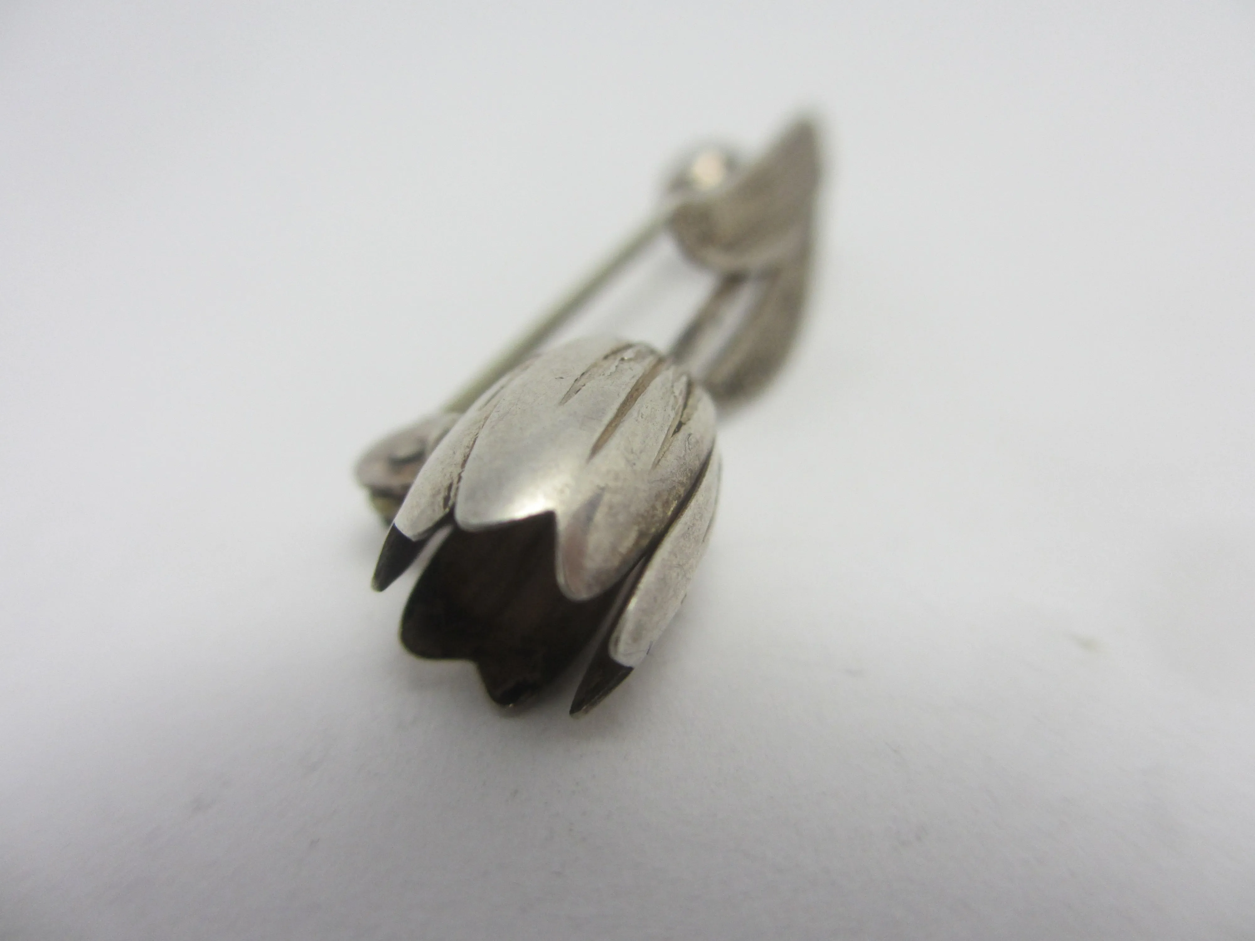 Tulip Flower Sterling Silver Brooch Pin Vintage c1980