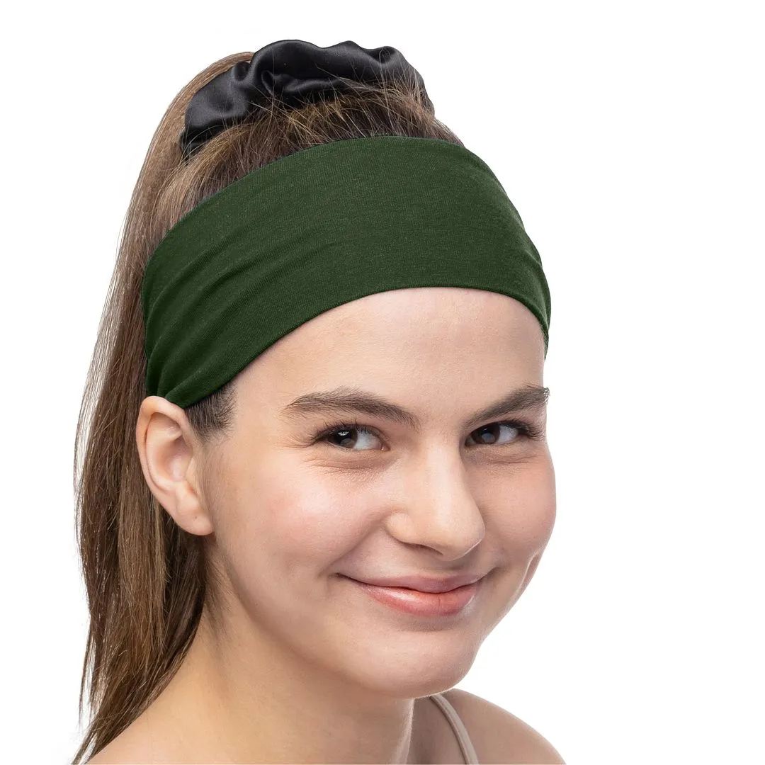 Women's Headbands Cotton Jersey 3" Wide Yoga Fitness Fashion Made in the USA Olive Dark