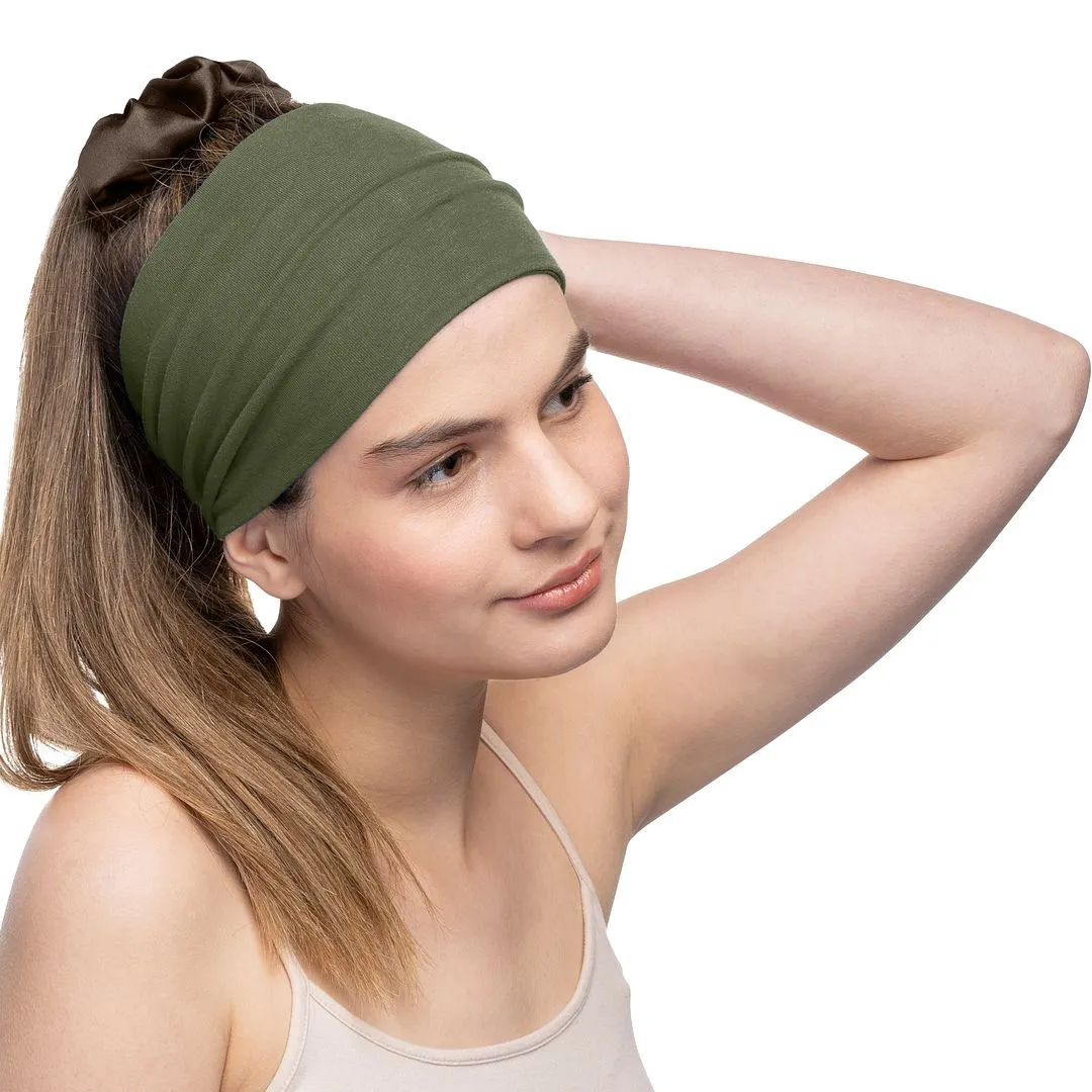 Women's Headbands Cotton Jersey 5" Wide Yoga Fitness Fashion Made in the USA Olive