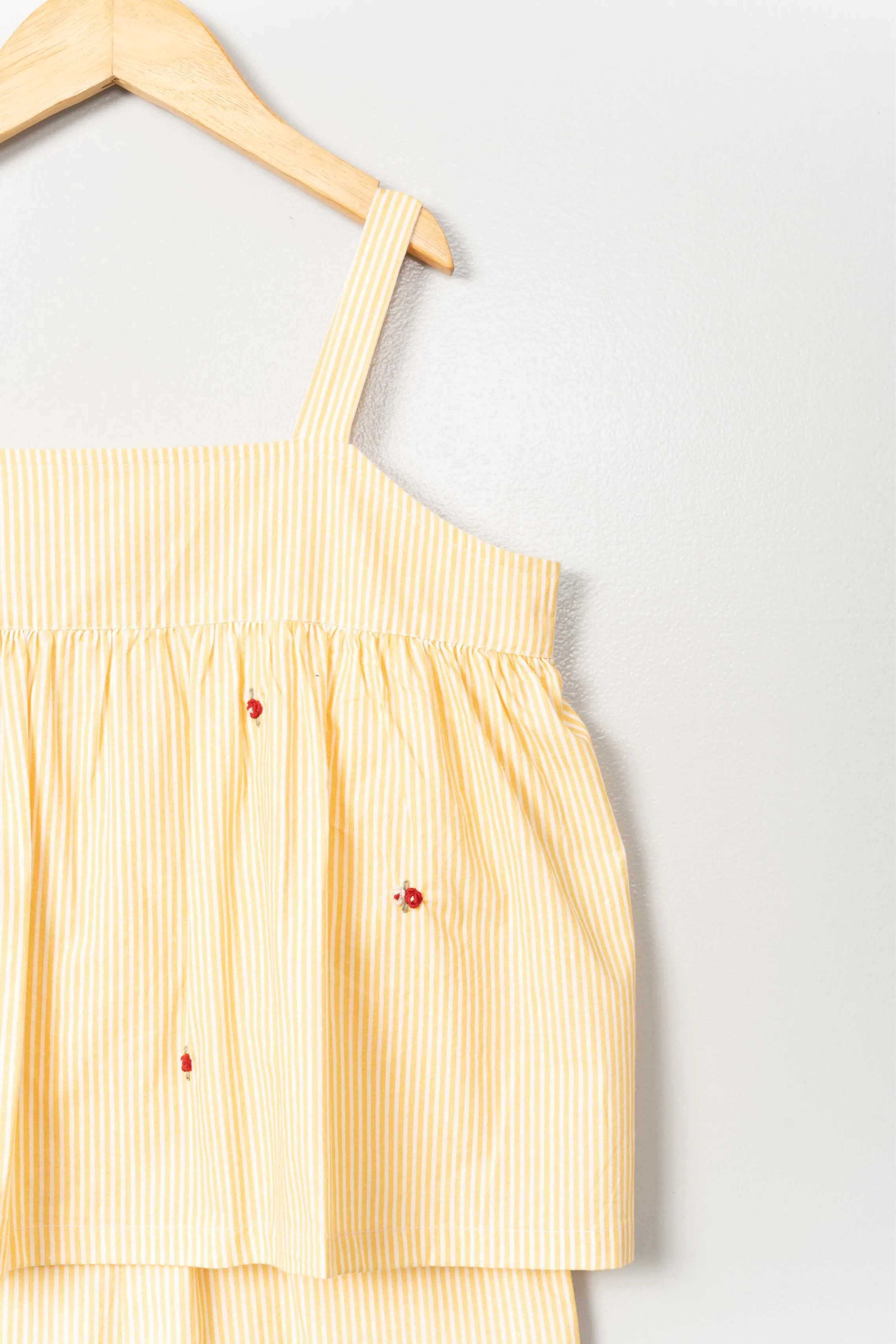 Yellow Stripe Embroidery Jumpsuit