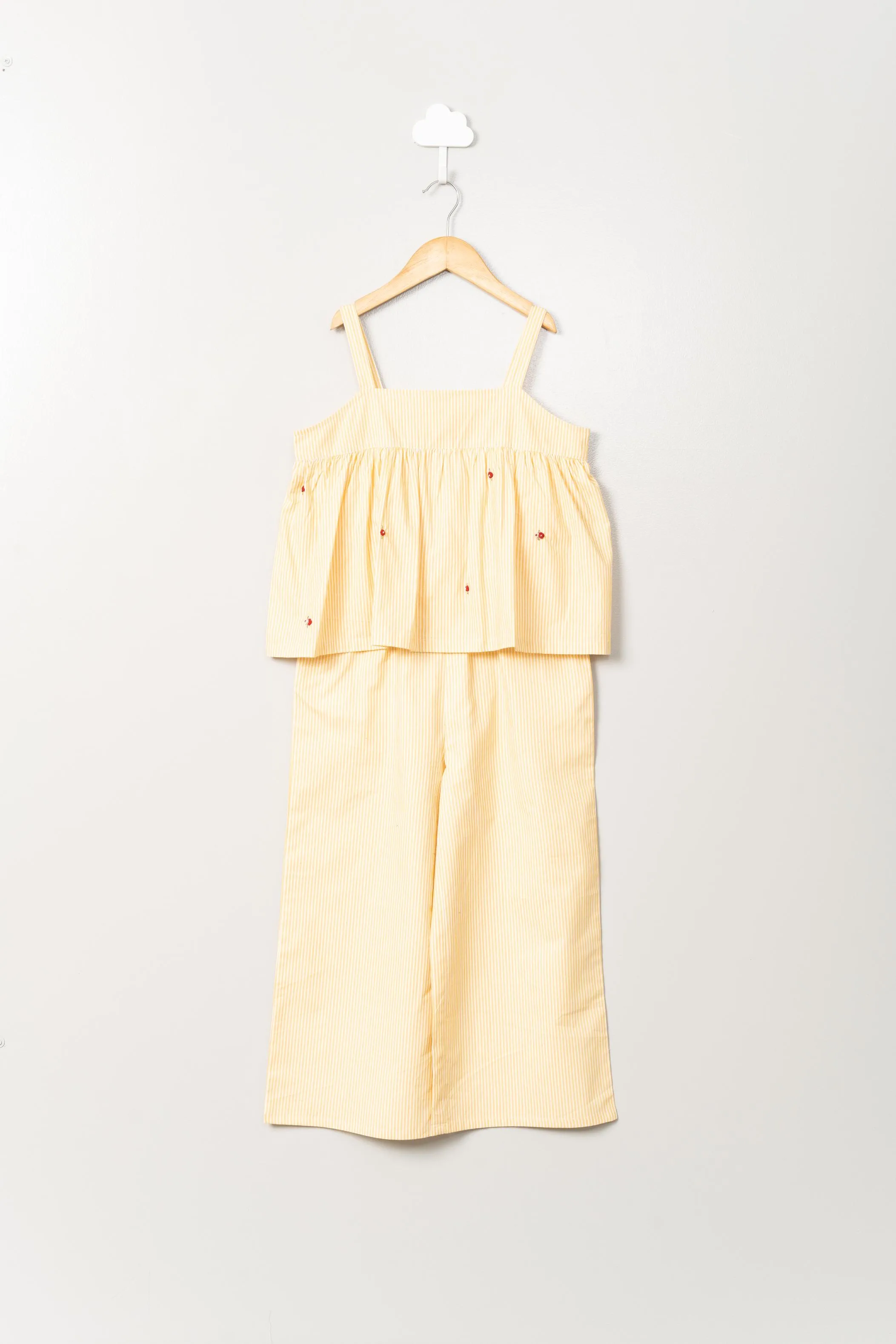 Yellow Stripe Embroidery Jumpsuit